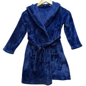 Lands' End Unisex Youth Fleece Hooded Bathrobe Toddler Soft Fuzzy Size 6 Blue